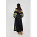 Boho Style Ukrainian Embroidered Maxi Broad Dress Black with Neon Green Embroidery